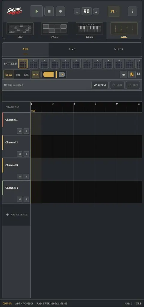 MIX screen in Skunk Audio